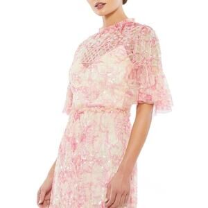 NWT Mac Duggal 9148 Half SLEEVE MIDI DRESS Sequin Floral Pink 10 $598 Wedding
